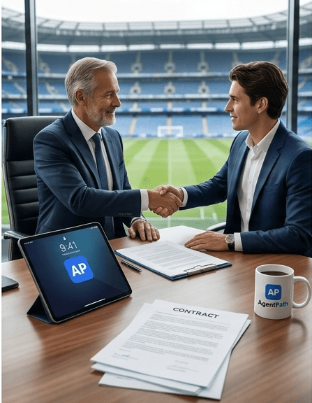 Agente FIFA cerrando acuerdo profesional